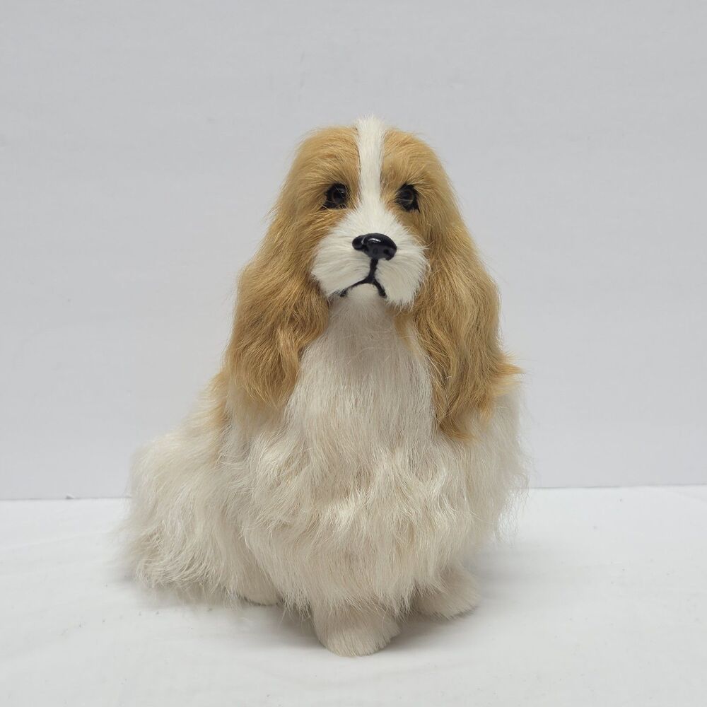 Vintage Cocker Spaniel Dog Figurine Realistic Lifelike Goat Fur Made